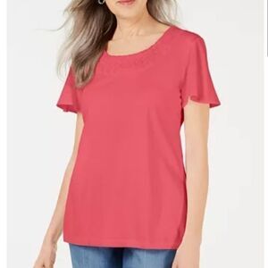 Karen Scott Braided-Neck T-Shirt women’s size Large